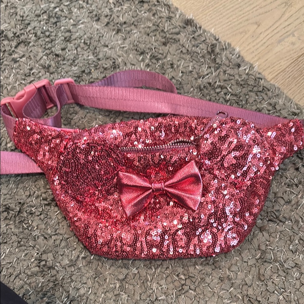 Loungefly -Disney Ears Pink Sequin Fanny Pack with Bow